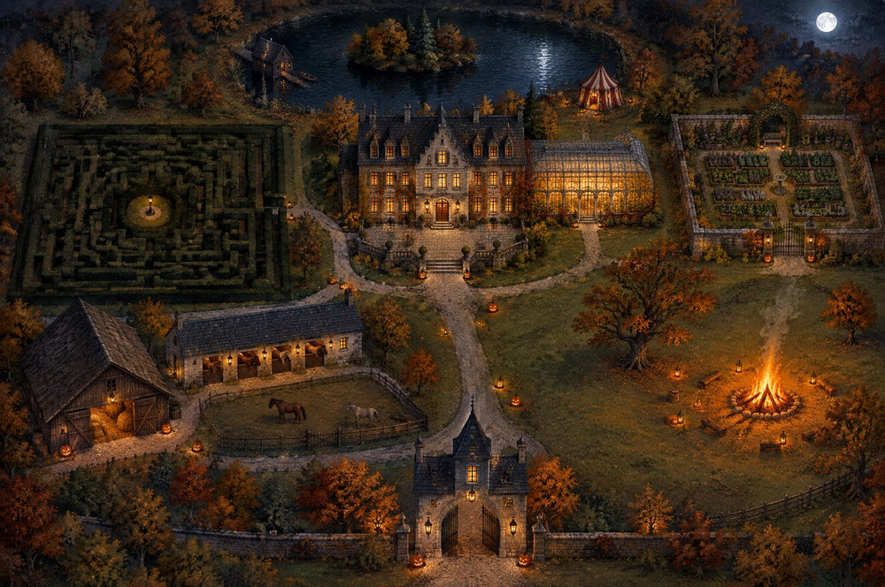 Gut Rabenfenn mit Herrenhaus und Heckenlabyrinth von oben